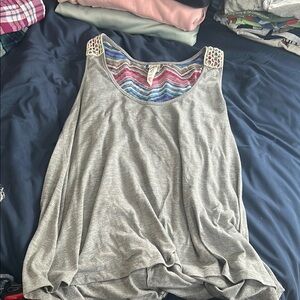 Gray Sleeveless Top with Patterned Accents